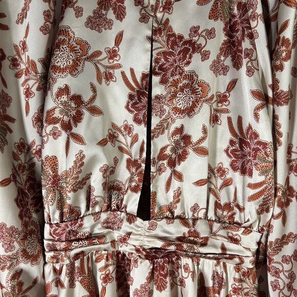 Misa Los Angeles Kara Dress Falling Floral Satin Mini Dress Sz S Ruched Cut-Out - Picture 14 of 16